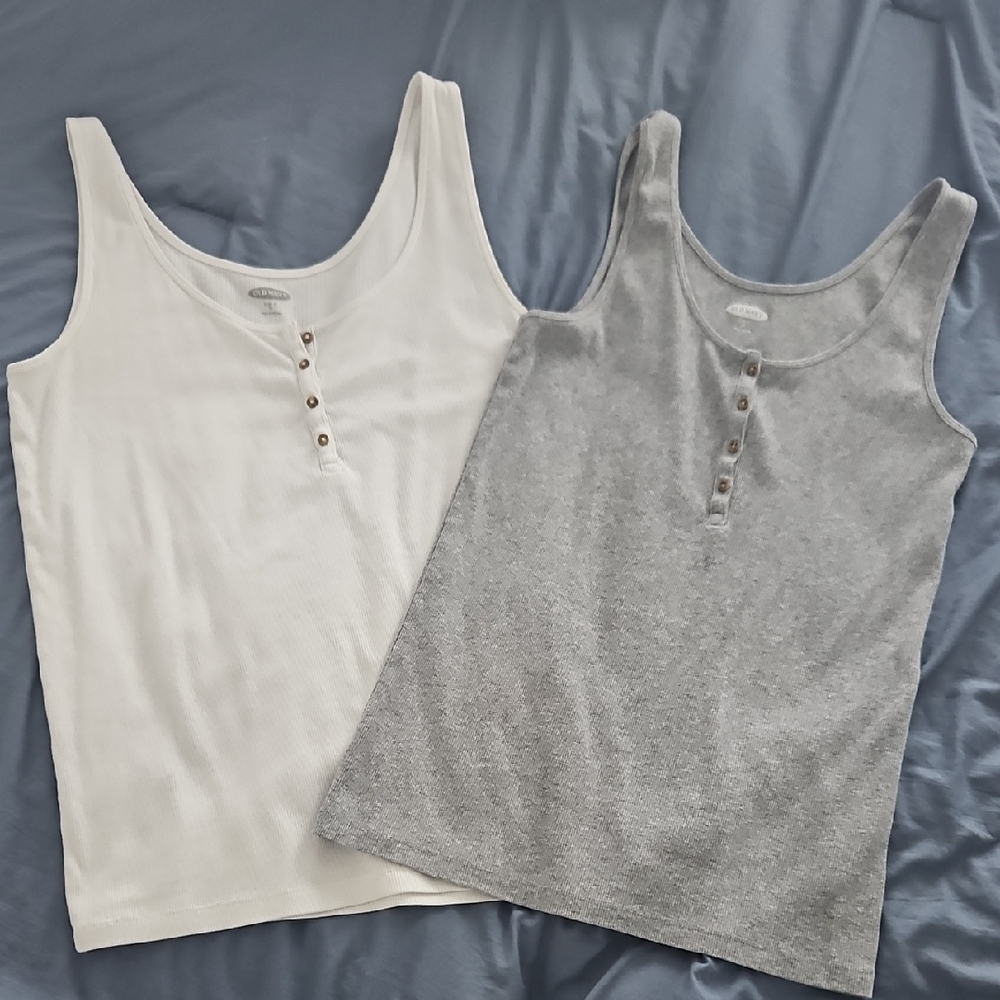 Old Navy Women's Henley Tank Tops - White and Gray
